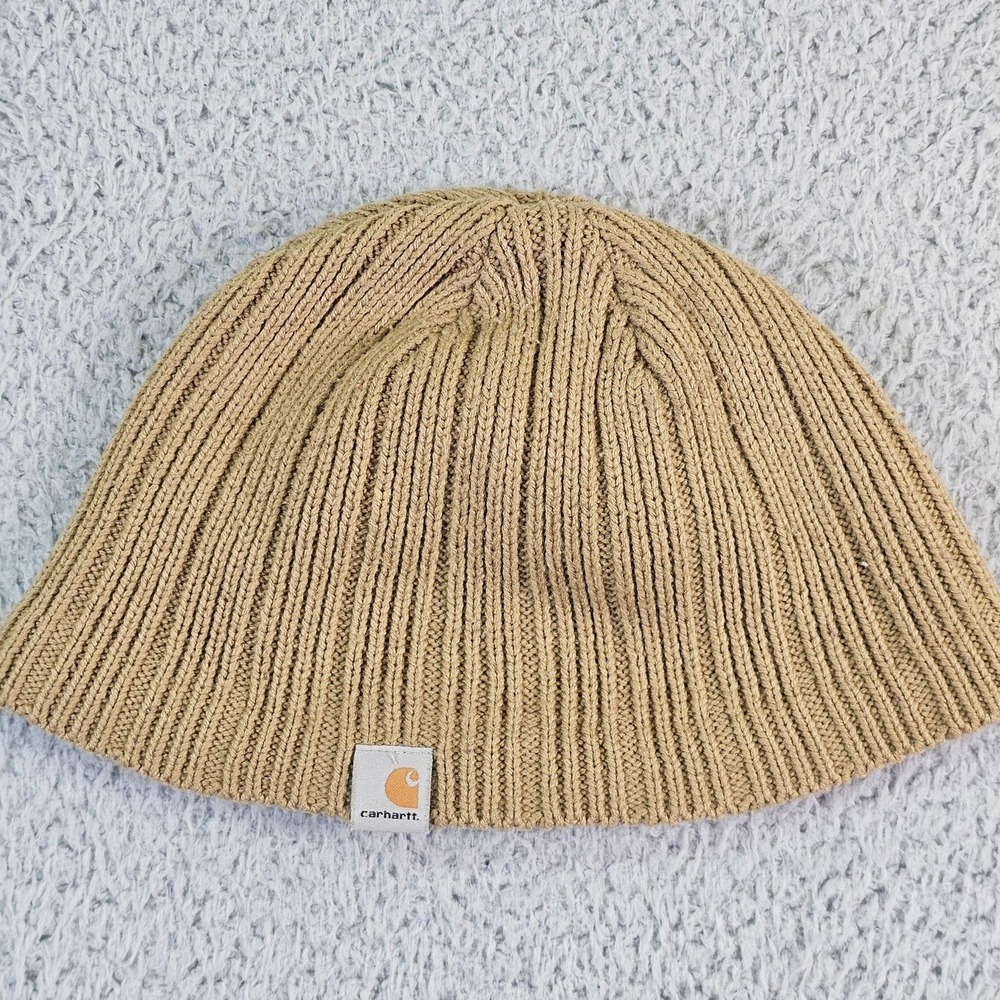 Carhartt Hat Mens One Size Beige Knit Beanie Fleece Lined Winter 100127 903